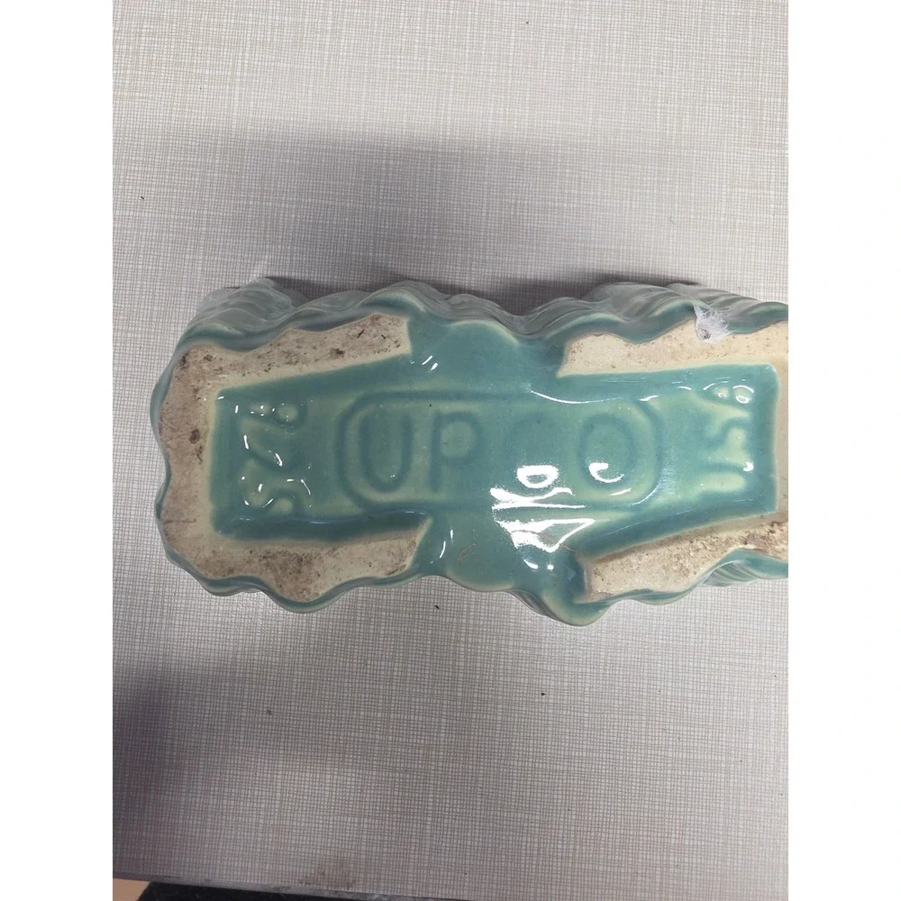 Vintage UPCO USA Ceramic Planter Seafoam Green Drip Glaze Scalloped Trough 825